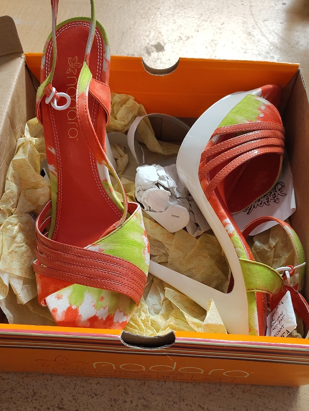 Nadora Orange & Lime Floral Slingback Wedge Heels